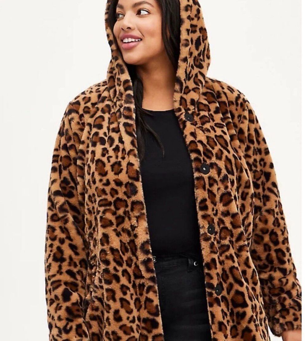 Torrid Cheetah Animal Print Soft Faux Fur Hooded Coat Size 2X NWOT